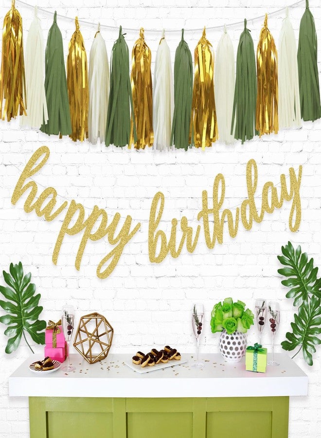 Aonor Happy Birthday Decorations - Gold Happy Birthday Banner and Paper Tassel Garland for Sage Green Birthday Party Decorations - Image 3